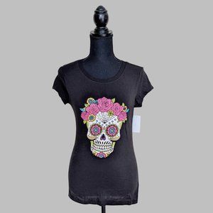 Dia de los Muertos black tee size juniors' M